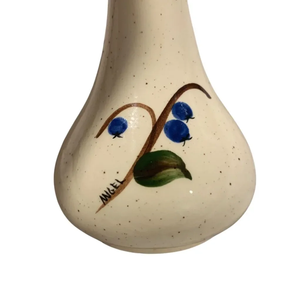 Handmade Pottery Bud Vase Floral Hand Painted Signed and Marked Cottagecore